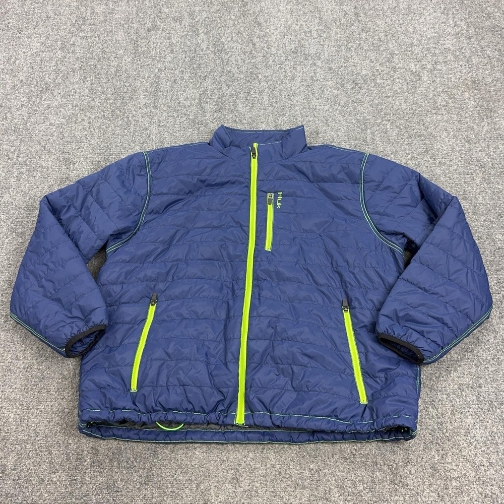 Huk Jacket Mens 2XL Blue Insulated Full Zip Nylon Performance Fishing Quilted